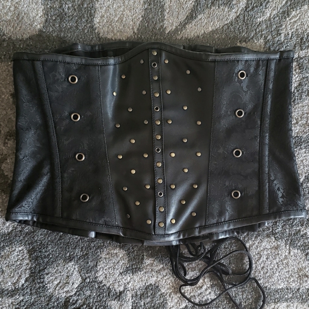 Black Under-bust Corset with Antiqued Brass Detail